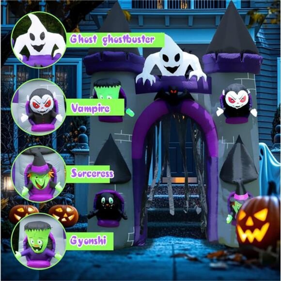 11 FT Halloween Inflatable Haunted Castle Archway, Giant Blow Up Outdoor - Picture 3 of 7